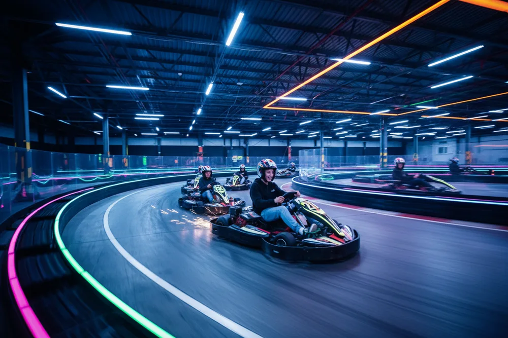 Go-karts racing the indoor track